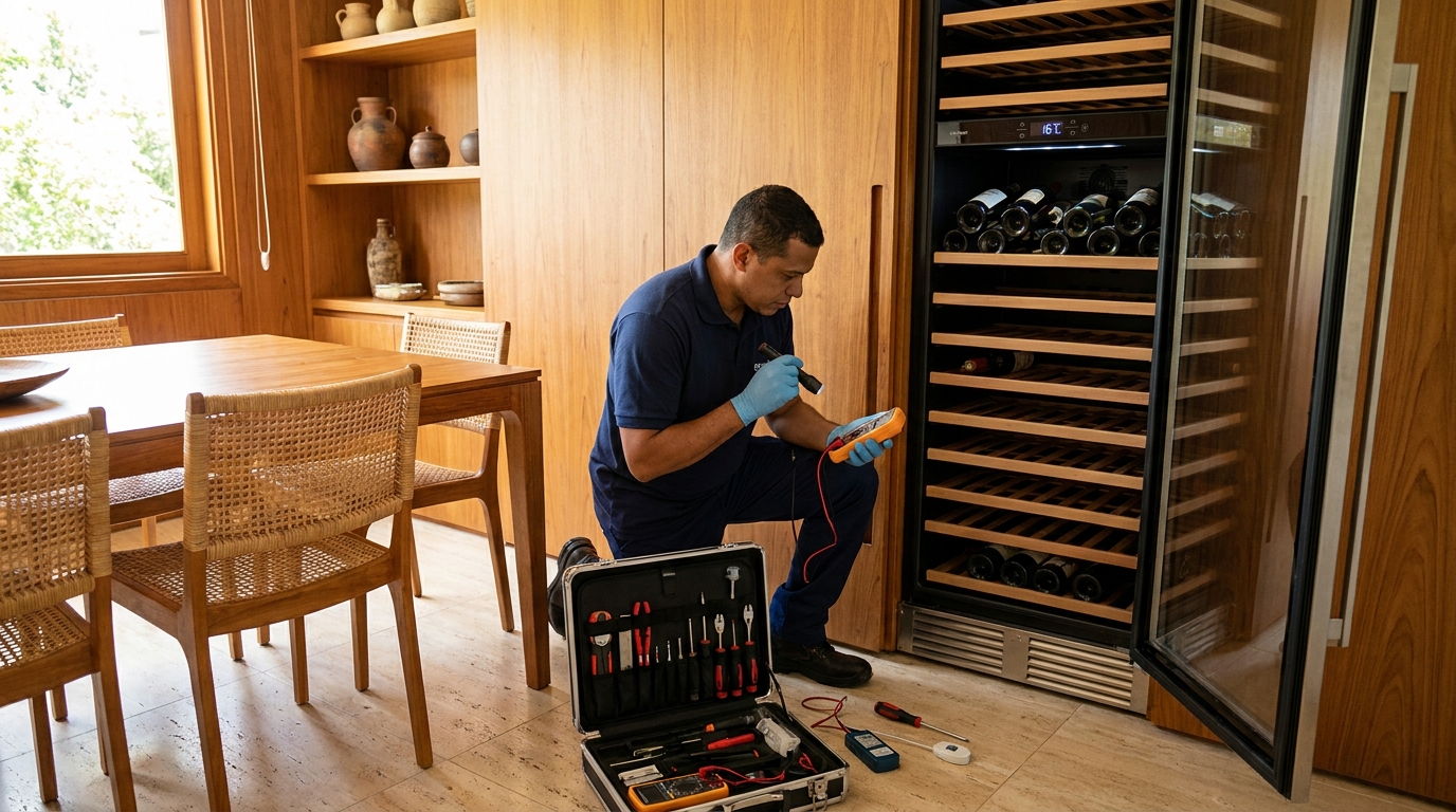 Substituição de termostato em adega climatizada em visita técnica no Samapi, Teresina‑PI